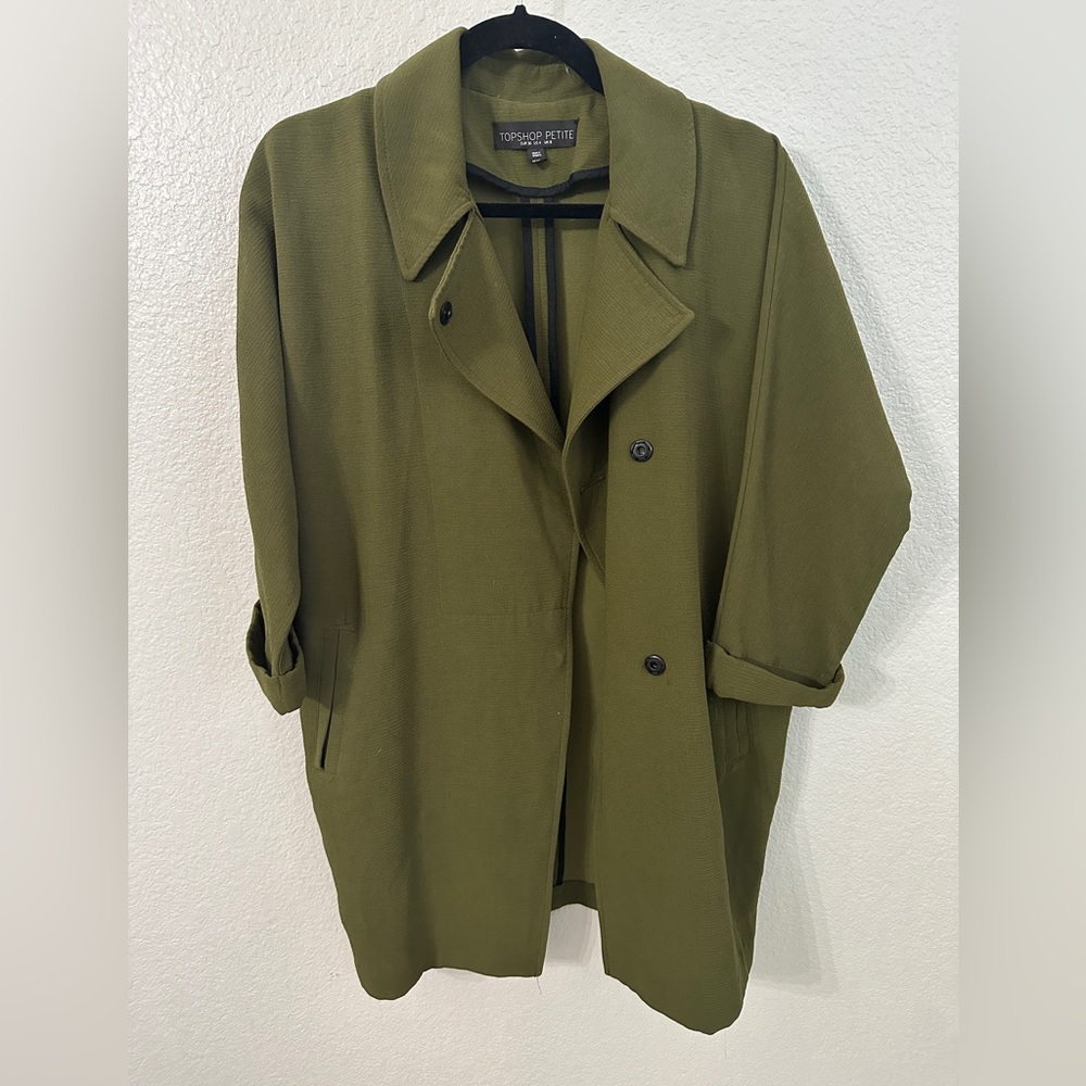 TopShop Petite Lightweight Trench Coat Jacket Olive Green